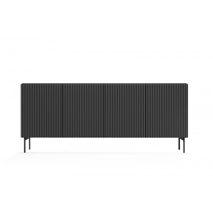 Breite viertürige Kommode TUTTI Schwarz 195 cm geriffelt