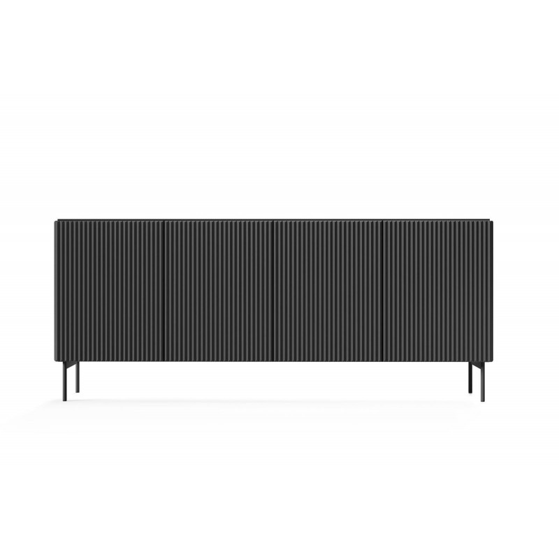Breite viertürige Kommode TUTTI Schwarz 195 cm geriffelt 3/9
