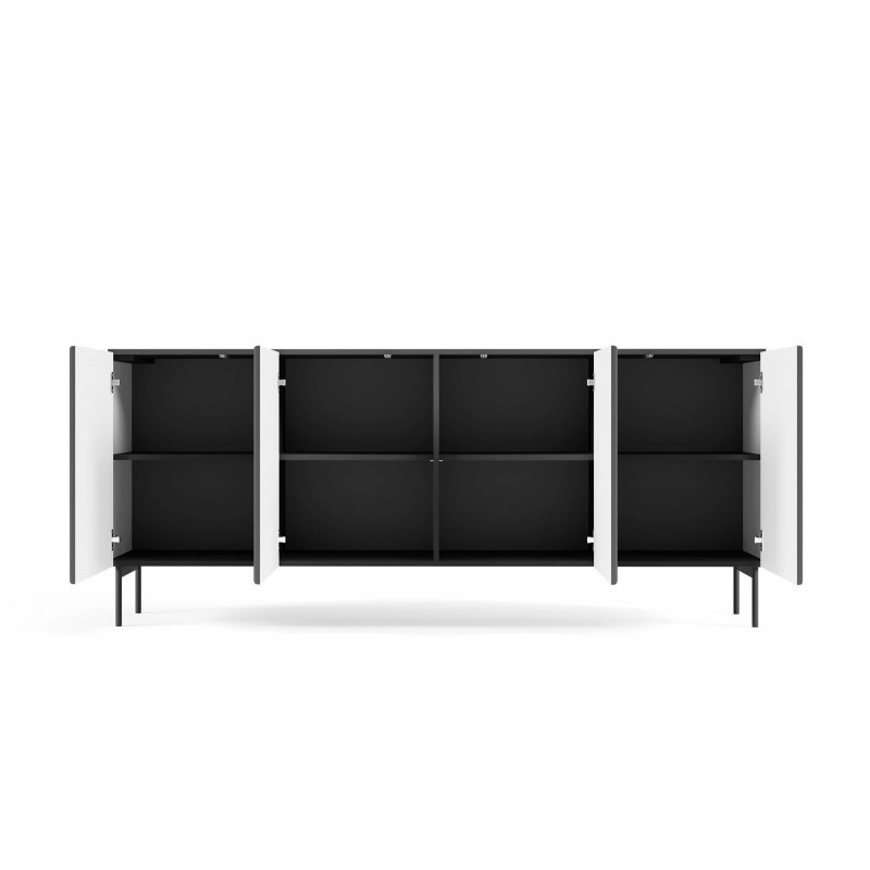 Breite viertürige Kommode TUTTI Schwarz 195 cm geriffelt 4/9