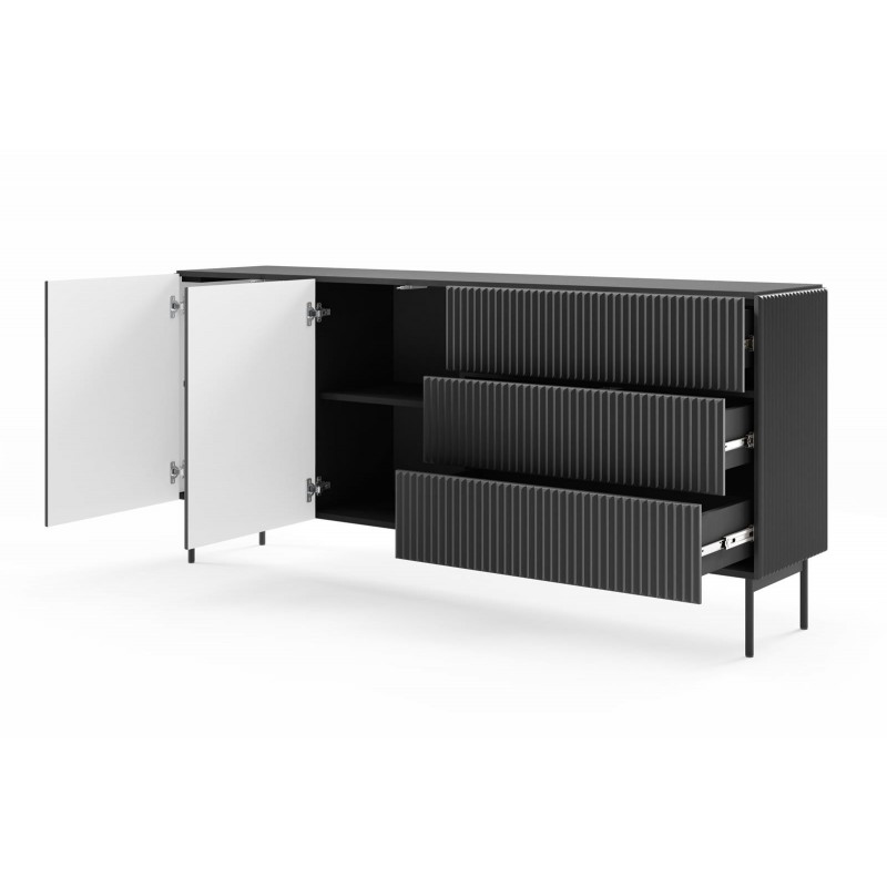 Zweitürige Kommode mit breiten Schubladen TUTTI Schwarz 177 cm für Wohnzimmer 2/9
