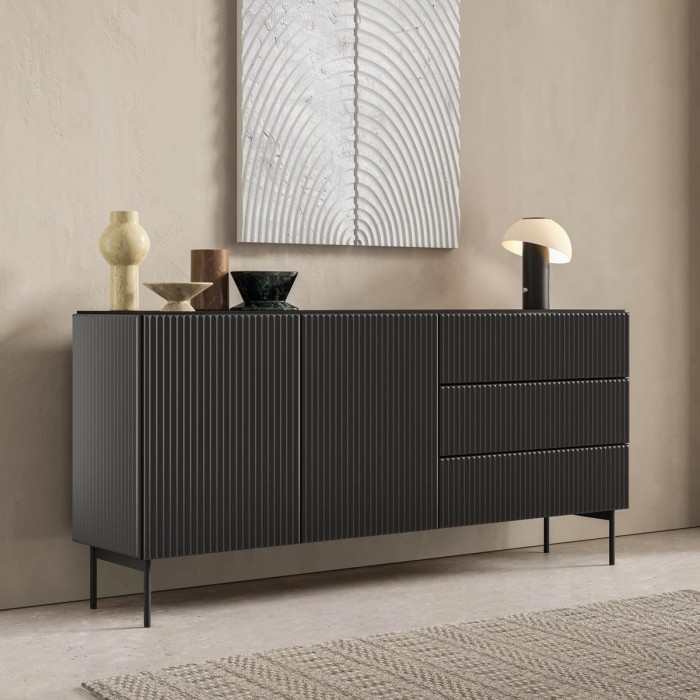 Zweitürige Kommode mit breiten Schubladen TUTTI Schwarz 177 cm für Wohnzimmer