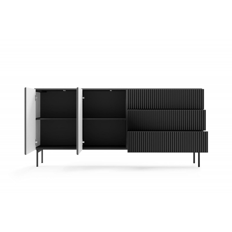 Zweitürige Kommode mit breiten Schubladen TUTTI Schwarz 177 cm für Wohnzimmer 5/9