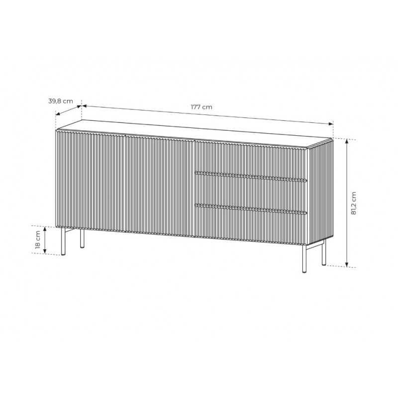 Zweitürige Kommode mit breiten Schubladen TUTTI Schwarz 177 cm für Wohnzimmer 6/9