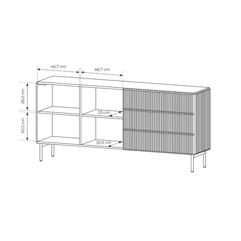 Zweitürige Kommode mit breiten Schubladen TUTTI Schwarz 177 cm für Wohnzimmer 7/9