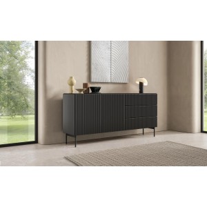 Zweitürige Kommode mit breiten Schubladen TUTTI Schwarz 177 cm für Wohnzimmer 9/9