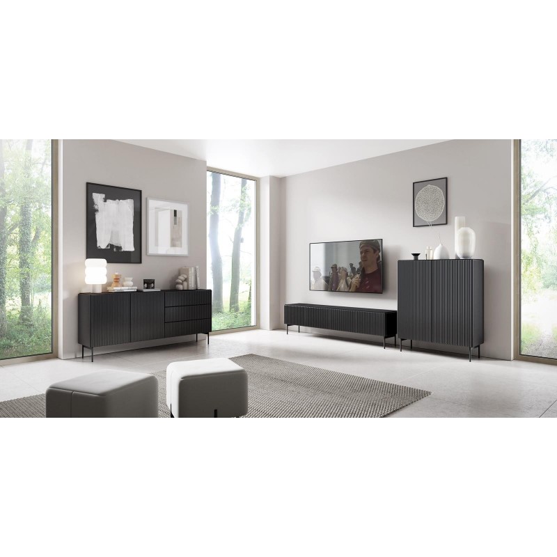 Zweitürige Kommode mit breiten Schubladen TUTTI Schwarz 177 cm für Wohnzimmer 10/9