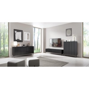 Zweitürige Kommode mit breiten Schubladen TUTTI Schwarz 177 cm für Wohnzimmer 10/9