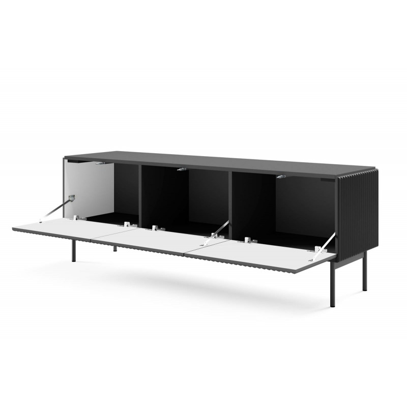 Stilvoller schwarzer schmaler RTV-Schrank TUTTI 147 cm Flügeltür nach unten 2/9
