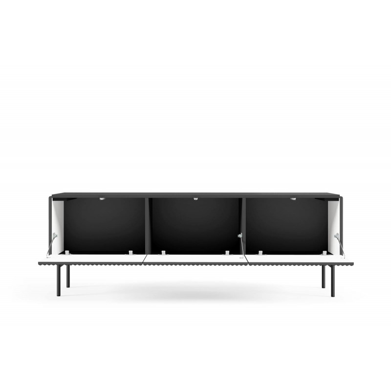 Stilvoller schwarzer schmaler RTV-Schrank TUTTI 147 cm Flügeltür nach unten 4/9