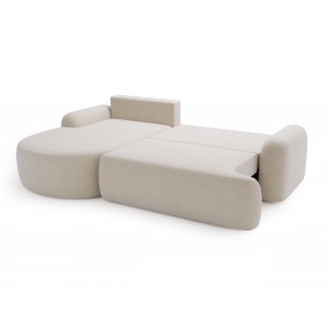 Elegante cremefarbene CLOUDY-Ecke links aus Lammfellstoff mit abgerundeten Seiten und dekorativen kugelförmigen Kissen 7/9