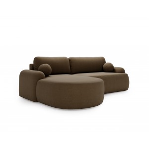 Elegante braune linke Ecke CLOUDY aus Lammfellstoff mit abgerundeten Seiten und dekorativen kugelförmigen Kissen 5/9