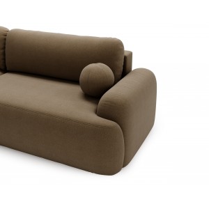 Elegante braune linke Ecke CLOUDY aus Lammfellstoff mit abgerundeten Seiten und dekorativen kugelförmigen Kissen 6/9