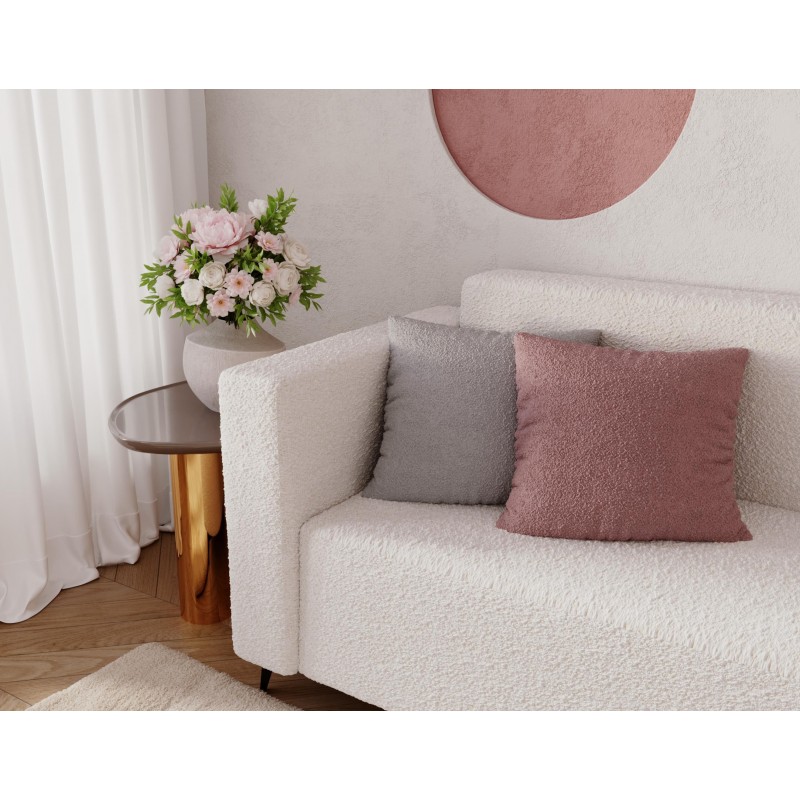Modernes Dreisitzer-Sofa PARMA aus cremefarbenem Lammfellstoff in minimalistischem Design 3/9