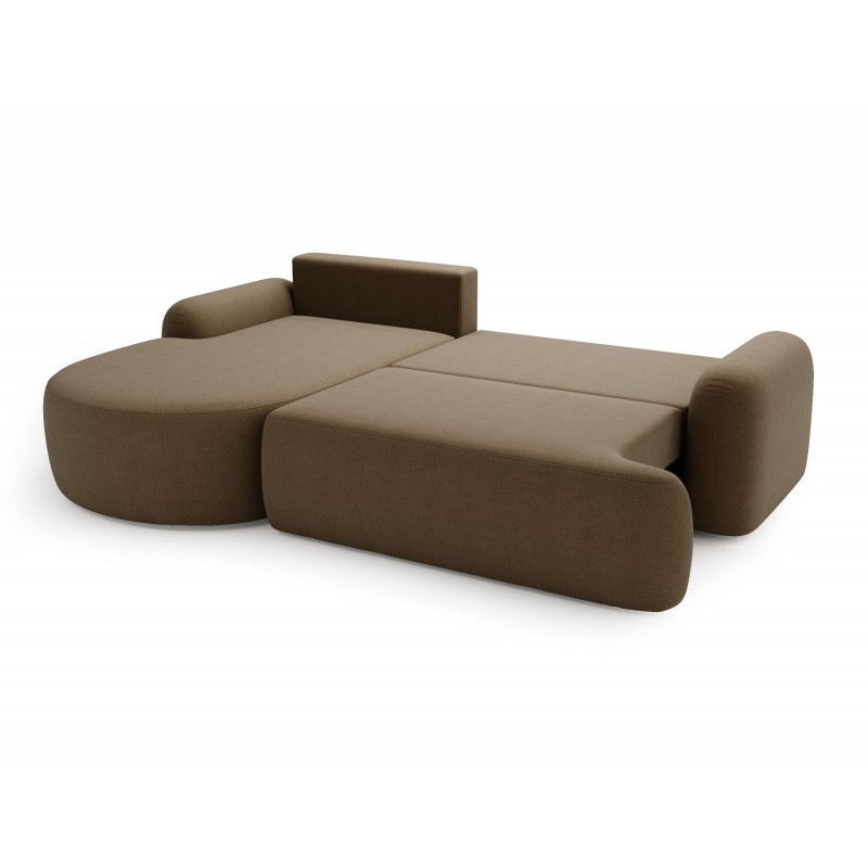 Elegante braune linke Ecke CLOUDY aus Lammfellstoff mit abgerundeten Seiten und dekorativen kugelförmigen Kissen 7/9
