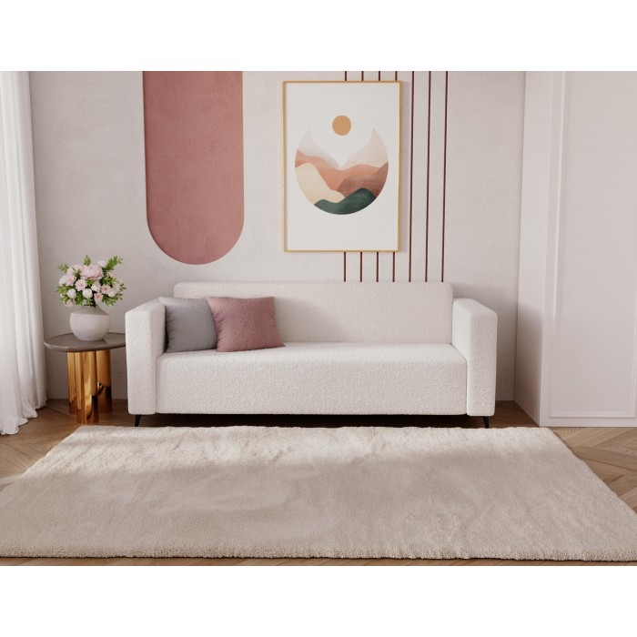 Modernes Dreisitzer-Sofa PARMA aus cremefarbenem Lammfellstoff in minimalistischem Design