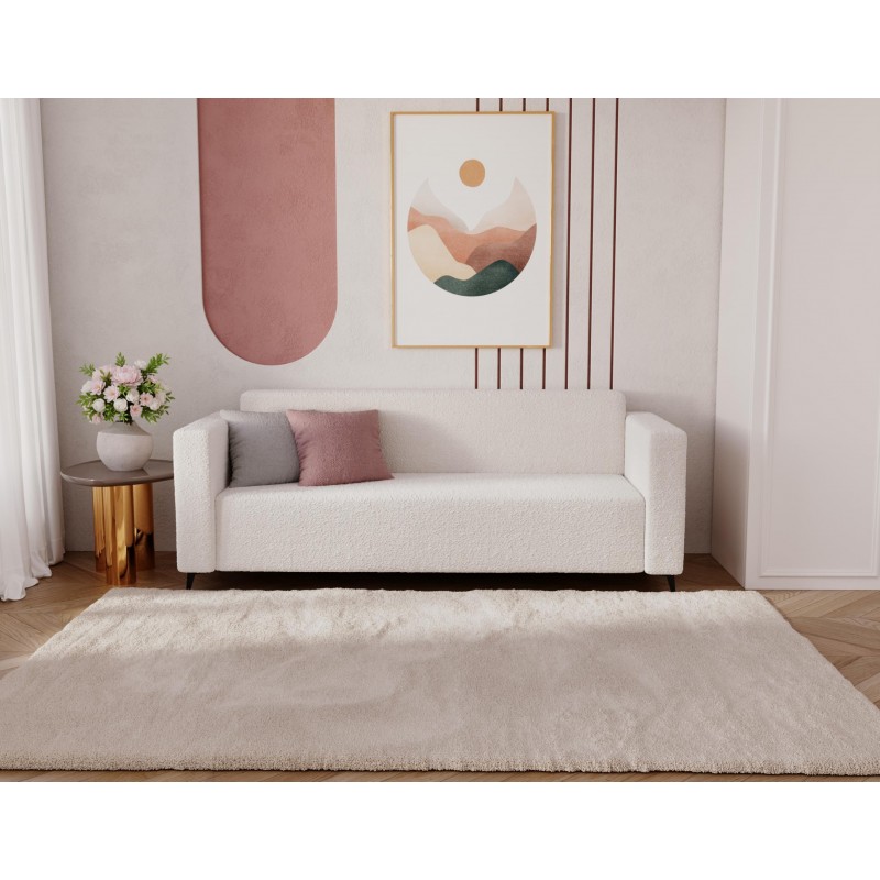 Modernes Dreisitzer-Sofa PARMA aus cremefarbenem Lammfellstoff in minimalistischem Design 5/9
