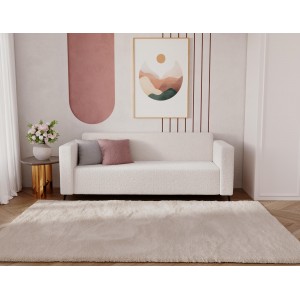 Modernes Dreisitzer-Sofa PARMA aus cremefarbenem Lammfellstoff in minimalistischem Design 5/9