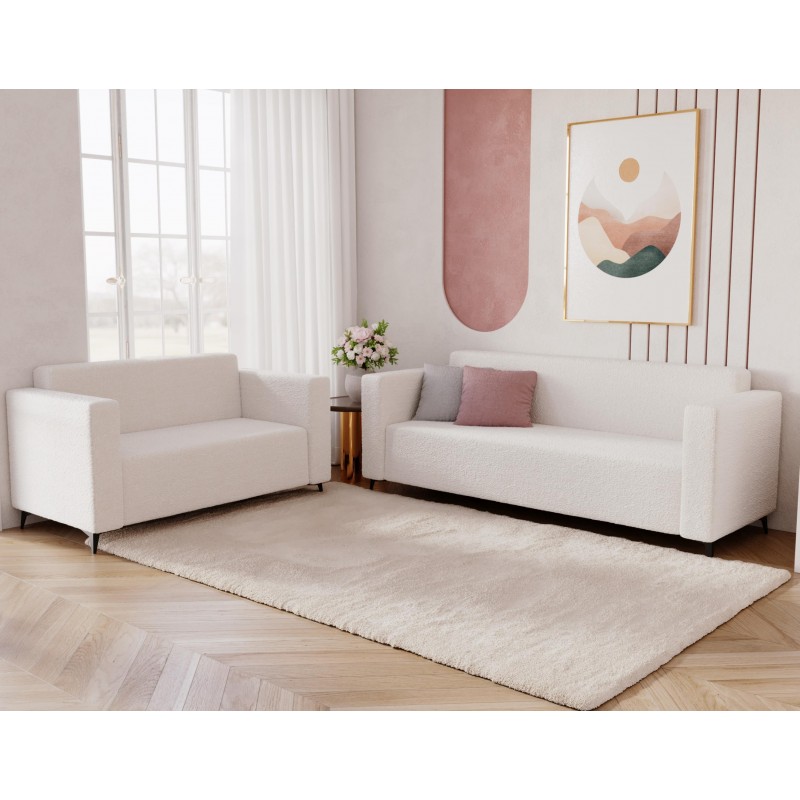 Modernes Dreisitzer-Sofa PARMA aus cremefarbenem Lammfellstoff in minimalistischem Design 6/9