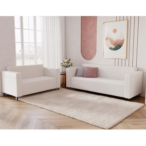 Modernes Dreisitzer-Sofa PARMA aus cremefarbenem Lammfellstoff in minimalistischem Design 6/9