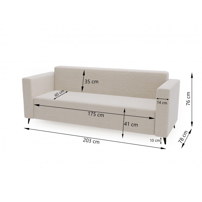 Modernes Dreisitzer-Sofa PARMA aus cremefarbenem Lammfellstoff in minimalistischem Design 8/9