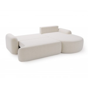 Elegante weiße CLOUDY-Ecke rechts aus Lammfellstoff mit abgerundeten Seiten und dekorativen kugelförmigen Kissen 6/9