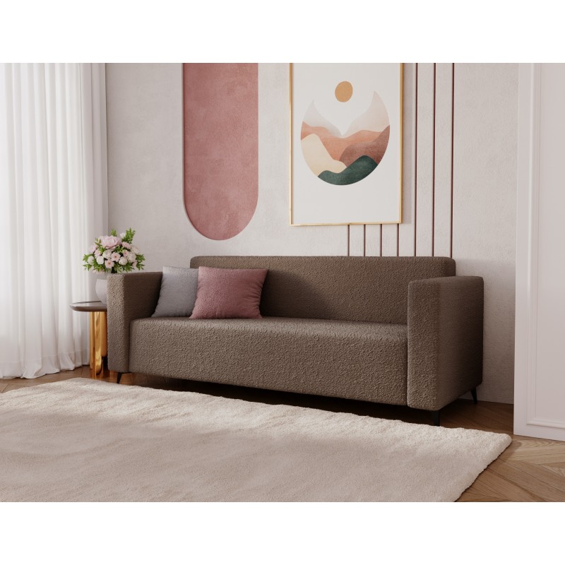 Modernes Zweisitzer-Sofa PARMA aus braunem Lammfellstoff in minimalistischem Design 2/9