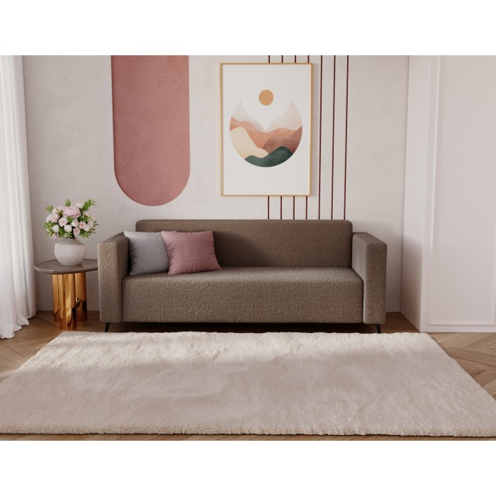 Modernes Zweisitzer-Sofa PARMA aus braunem Lammfellstoff in minimalistischem Design