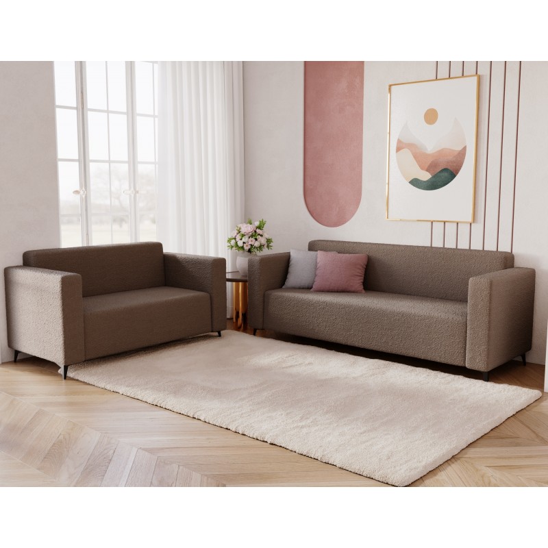 Modernes Zweisitzer-Sofa PARMA aus braunem Lammfellstoff in minimalistischem Design 5/9