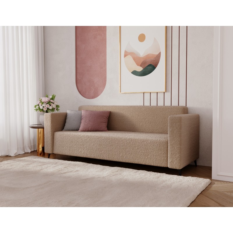 Modernes Zweisitzer-Sofa PARMA aus dunkelbeigem Lammfellstoff in minimalistischem Design 2/9
