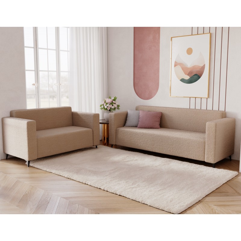 Modernes Zweisitzer-Sofa PARMA aus dunkelbeigem Lammfellstoff in minimalistischem Design 5/9