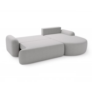 Elegantes hellgraues Ecksofa CLOUDY aus Lammfell mit abgerundeten Seiten und dekorativen kugelförmigen Polstern 6/9