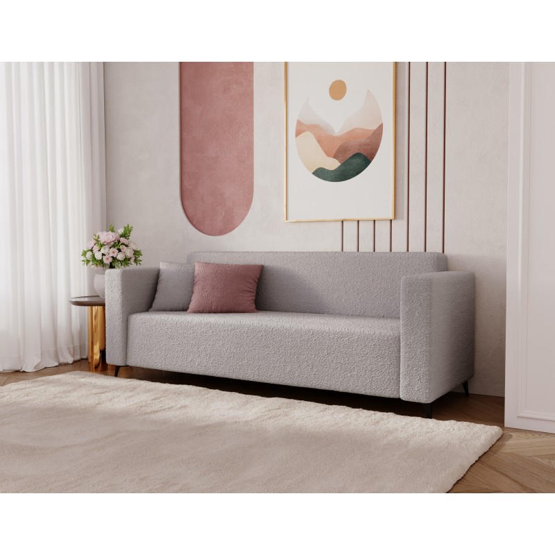 Modernes Zweisitzer-Sofa PARMA aus hellgrauem Lammfellstoff in minimalistischem Design 2/9