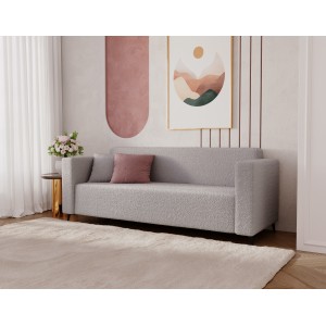 Modernes Zweisitzer-Sofa PARMA aus hellgrauem Lammfellstoff in minimalistischem Design 2/9
