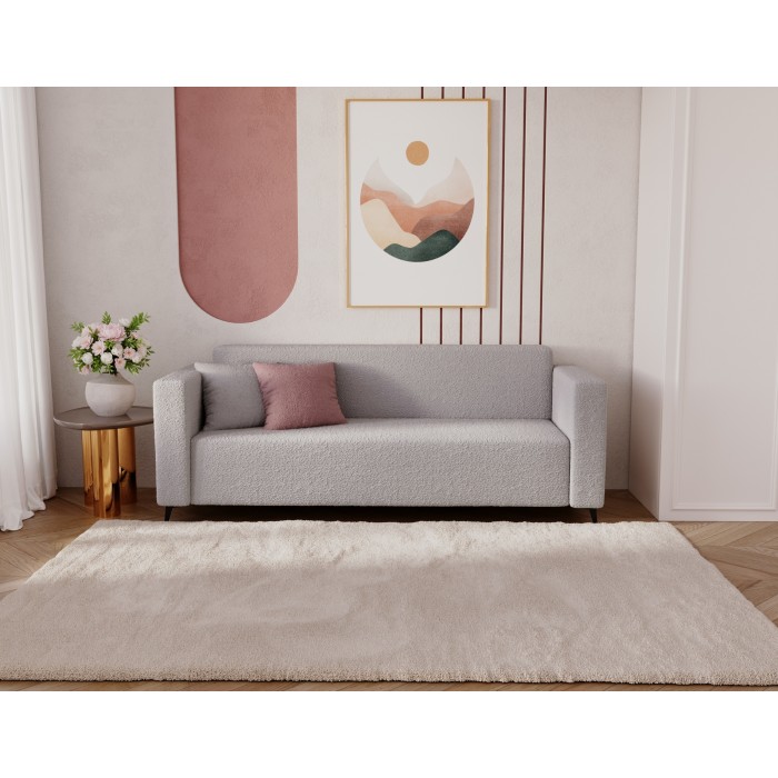 Modernes Zweisitzer-Sofa PARMA aus hellgrauem Lammfellstoff in minimalistischem Design