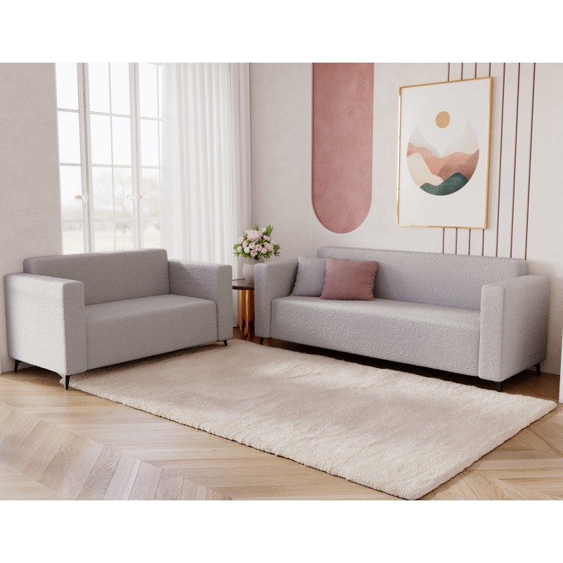 Modernes Zweisitzer-Sofa PARMA aus hellgrauem Lammfellstoff in minimalistischem Design 5/9