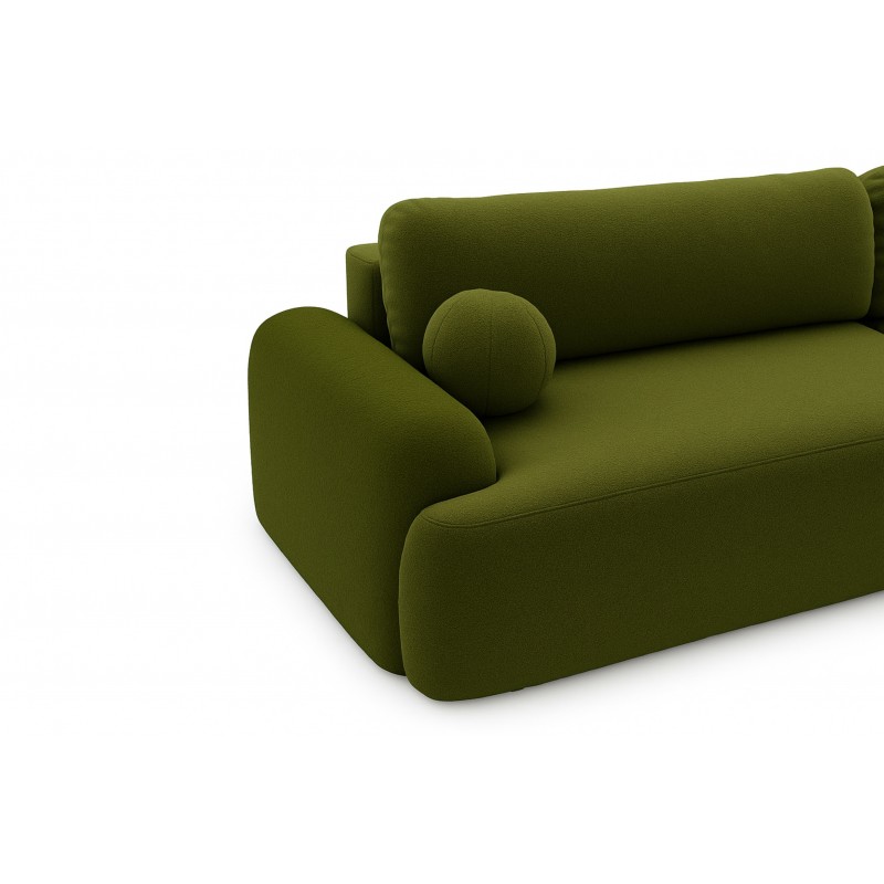 Elegante grüne CLOUDY-Ecke rechts aus Lammfellstoff mit abgerundeten Seiten und dekorativen kugelförmigen Kissen 4/9