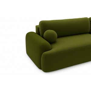 Elegante grüne CLOUDY-Ecke rechts aus Lammfellstoff mit abgerundeten Seiten und dekorativen kugelförmigen Kissen 4/9