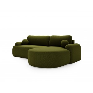 Elegante grüne CLOUDY-Ecke rechts aus Lammfellstoff mit abgerundeten Seiten und dekorativen kugelförmigen Kissen 5/9