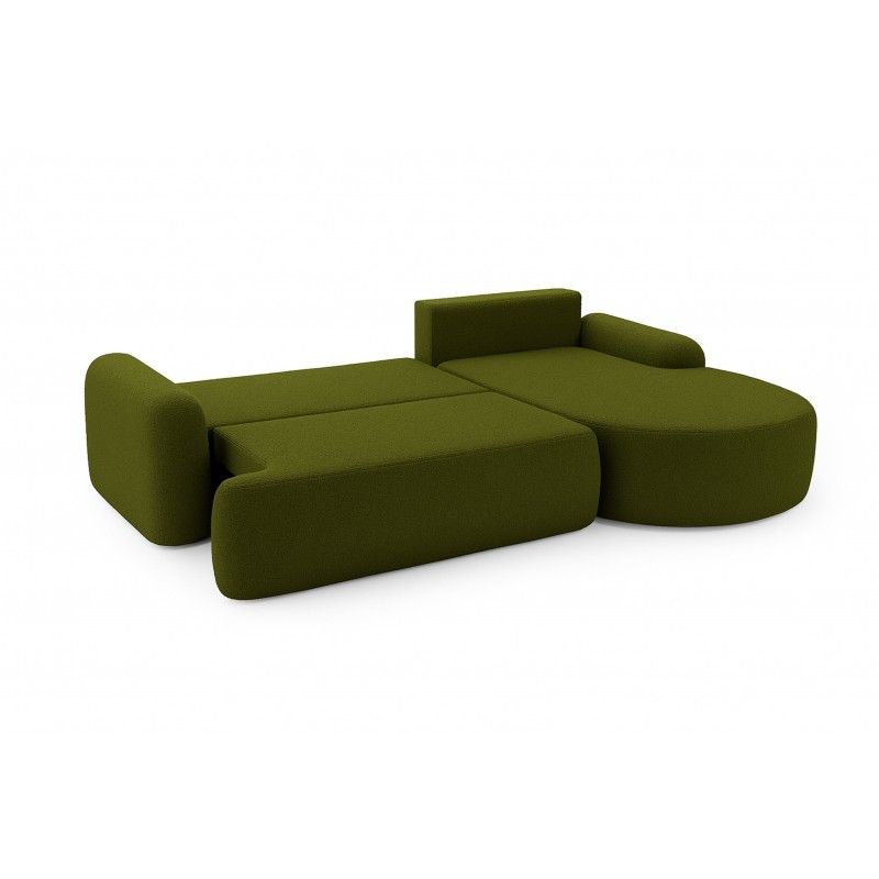 Elegante grüne CLOUDY-Ecke rechts aus Lammfellstoff mit abgerundeten Seiten und dekorativen kugelförmigen Kissen 6/9
