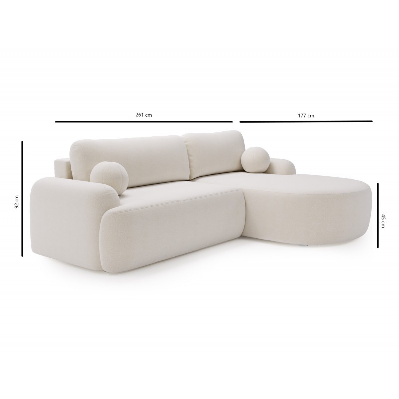 Elegante grüne CLOUDY-Ecke rechts aus Lammfellstoff mit abgerundeten Seiten und dekorativen kugelförmigen Kissen 7/9