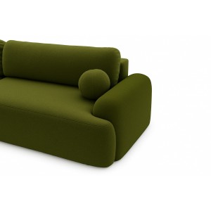 Elegante grüne CLOUDY-Ecke links aus Lammfellstoff mit abgerundeten Seiten und dekorativen kugelförmigen Kissen 4/9