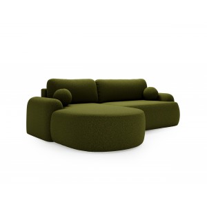 Elegante grüne CLOUDY-Ecke links aus Lammfellstoff mit abgerundeten Seiten und dekorativen kugelförmigen Kissen 5/9