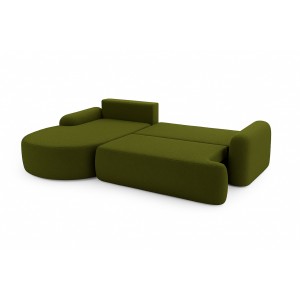 Elegante grüne CLOUDY-Ecke links aus Lammfellstoff mit abgerundeten Seiten und dekorativen kugelförmigen Kissen 6/9