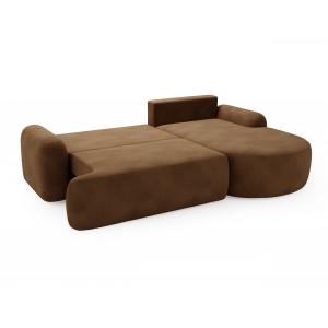 Elegantes braunes Ecksofa CLOUDY aus Velourstoff mit abgerundeten Seiten und dekorativen kugelförmigen Kissen 6/9