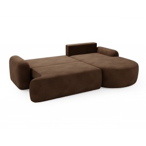 Elegantes dunkelbraunes Ecksofa CLOUDY aus Velourstoff mit abgerundeten Seiten und dekorativen kugelförmigen Polstern 6/9