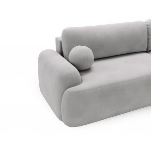 Elegantes hellgraues Ecksofa CLOUDY aus Veloursstoff mit abgerundeten Seiten und dekorativen kugelförmigen Polstern 4/9