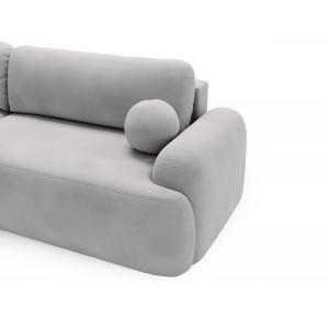 Elegantes hellgraues Ecksofa CLOUDY aus Veloursstoff mit abgerundeten Seiten und dekorativen kugelförmigen Polstern 4/9