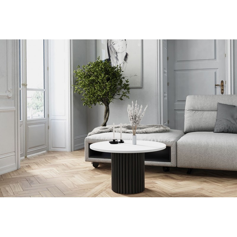 Eleganter VIRELO-Tisch mit schwarzem Untergestell und weißer Platte in kontrastreichem Stil 2/9