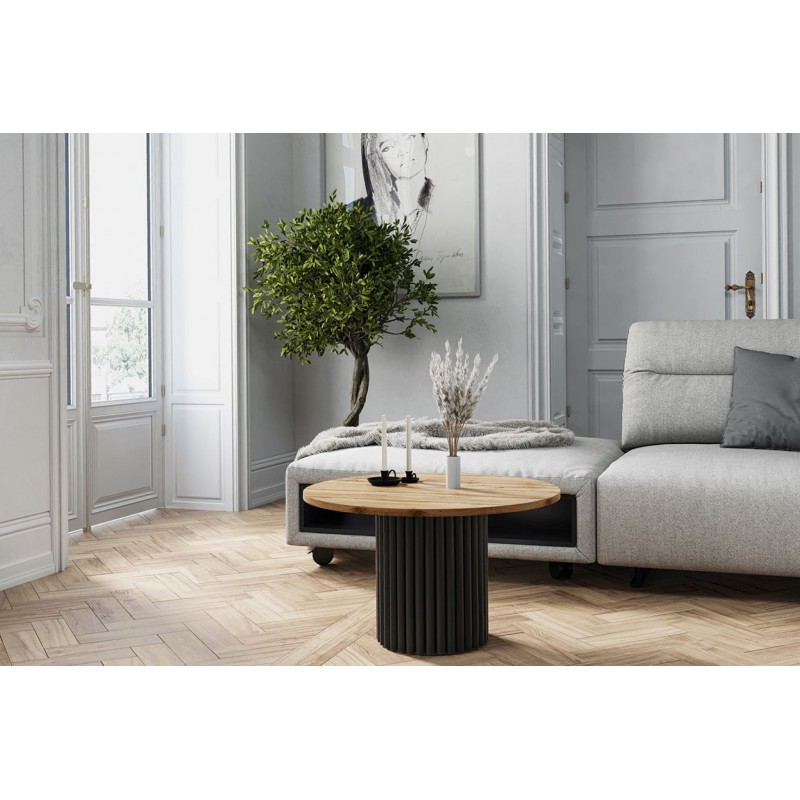 VIRELO Design-Tisch mit schwarzem Gestell und Platte in Eiche Wotan-Farbe 2/9