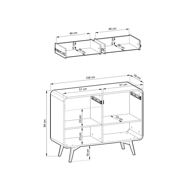 Kommode VELION 108 cm - modern, Eiche, push-to-open, abgerundete Kanten 6/9